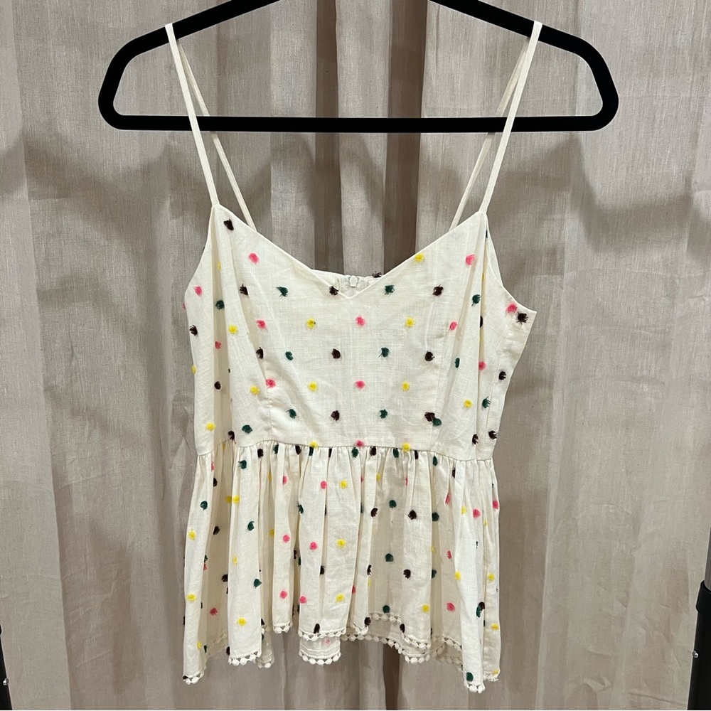 H&M White Camisole Top with Polkadot Detail and Fringe Bottom - US Size 6